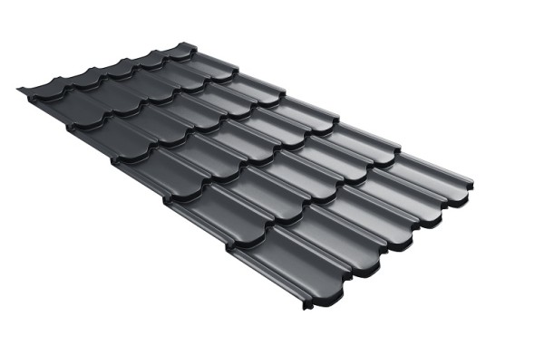 Металлочерепица квинта плюс с 3D резом 0,5 Satin RAL 7024 мокрый асфальт купить в Тамбове